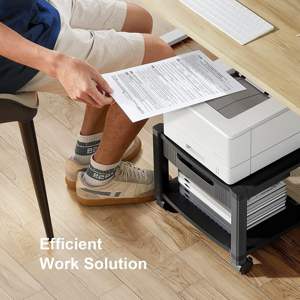 Printer Stand with Cable Management and Storage Drawer, Printer Table with Lo...