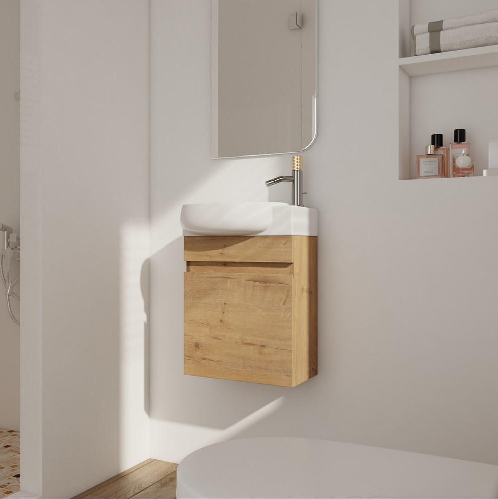16" Wall Mounted Floating Bathroom Vanity W/ Round Sink Combo for Small Space