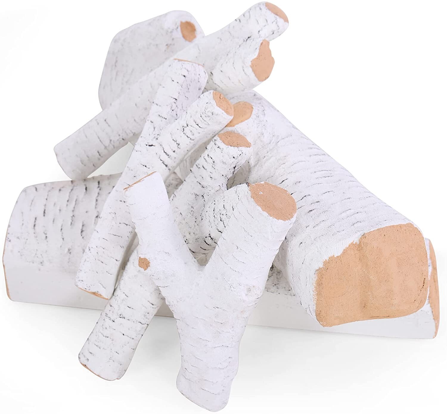 6 Pieces Ceramic Wood Set For Gas Fireplace Fake Burning Logs Fire Place Decor