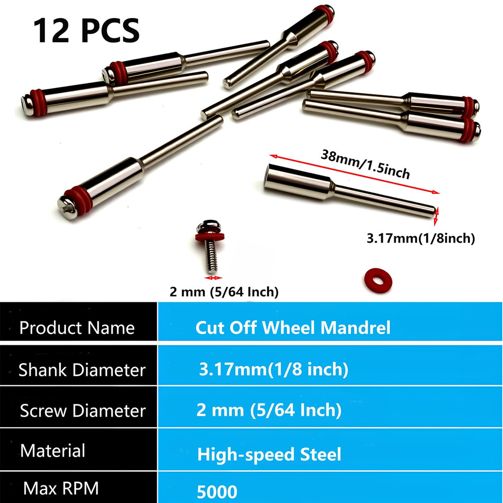 12-Pc 1/8" Wheel Mandrel Set with Screw - Perfect for Precision Work