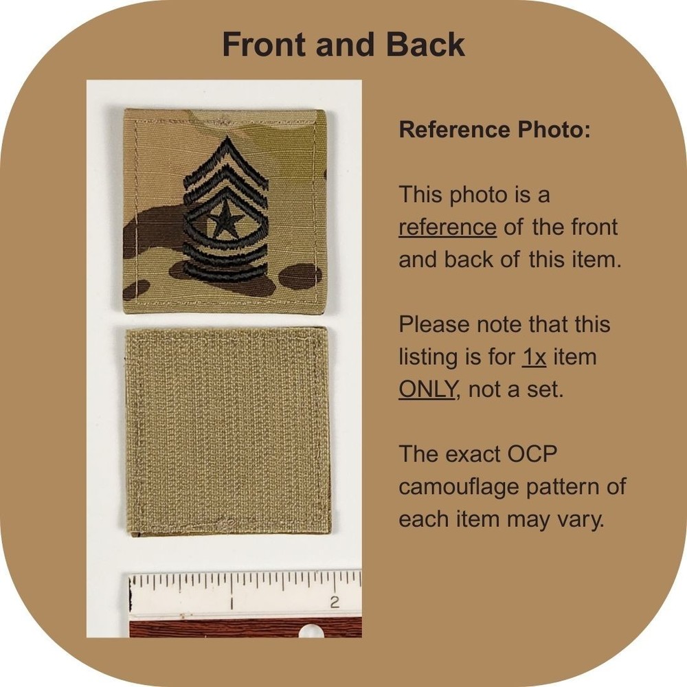 Sergeant Major (SGM) OCP Rank Patch, U.S. Army Combat Uniform (ACU) Hook/Loop