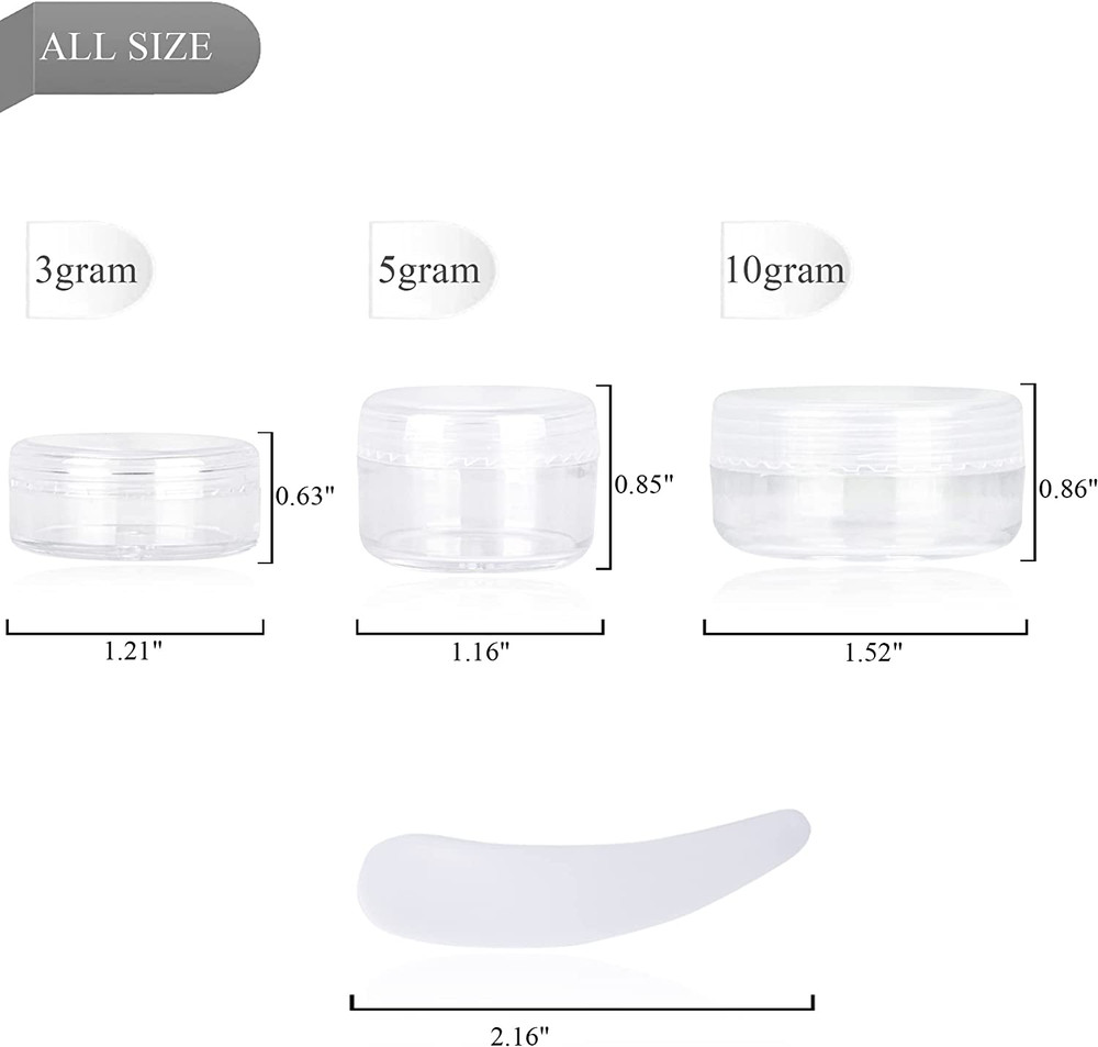 50PCS 3 Gram Sample Containers 3ml Empty Jars with Lids Small Cosmetic Clear