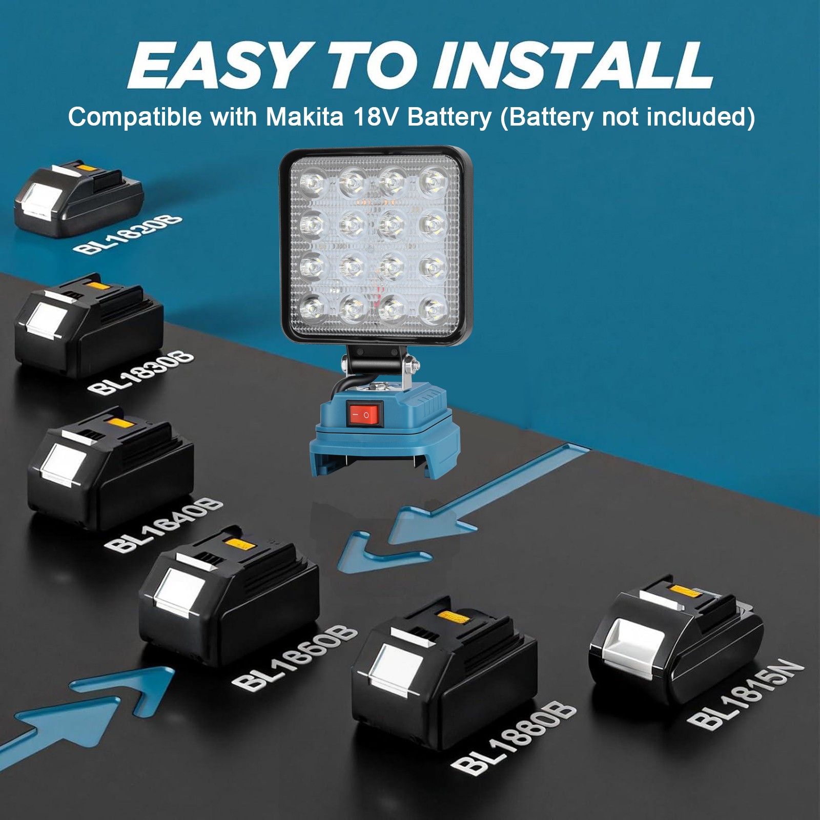 60W 18V LED Work Light Flashlight Compatible with Makita 18V LXT Battery