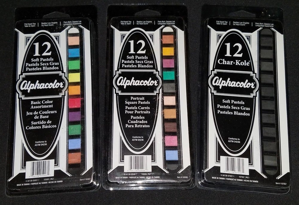Alphacolor 12 Piece Soft Pastels Sets: Basic, Portrait, Char-Kole Color Sets