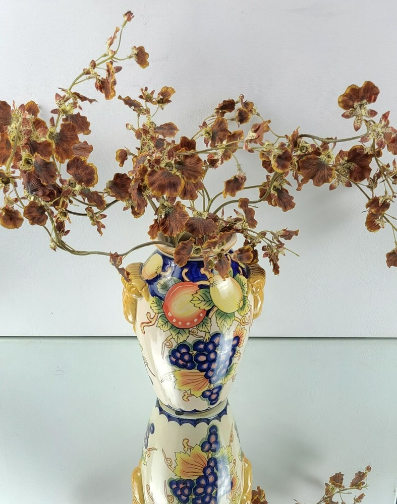 Decorative Vase - Hand-painted Fruit Pattern, Sculpted Handles