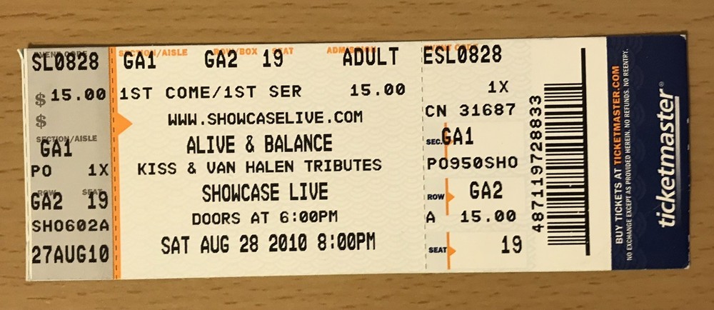 2010 KISS & VAN HALEN TRIBUTE BANDS ALIVE & BALANCE BOSTON CONCERT TICKET STUB