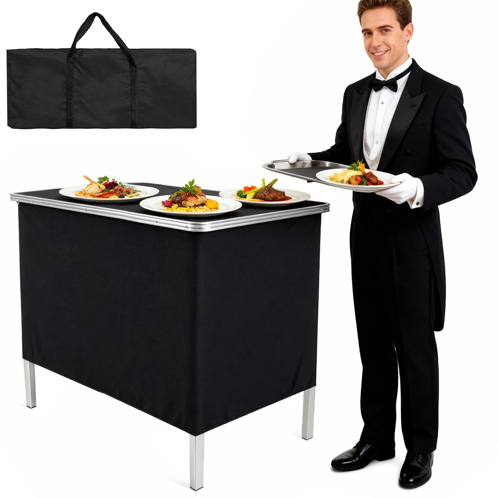 In/Outdoor Portable Folding Bar Table with Shelf Carry Bag for Party Picnic