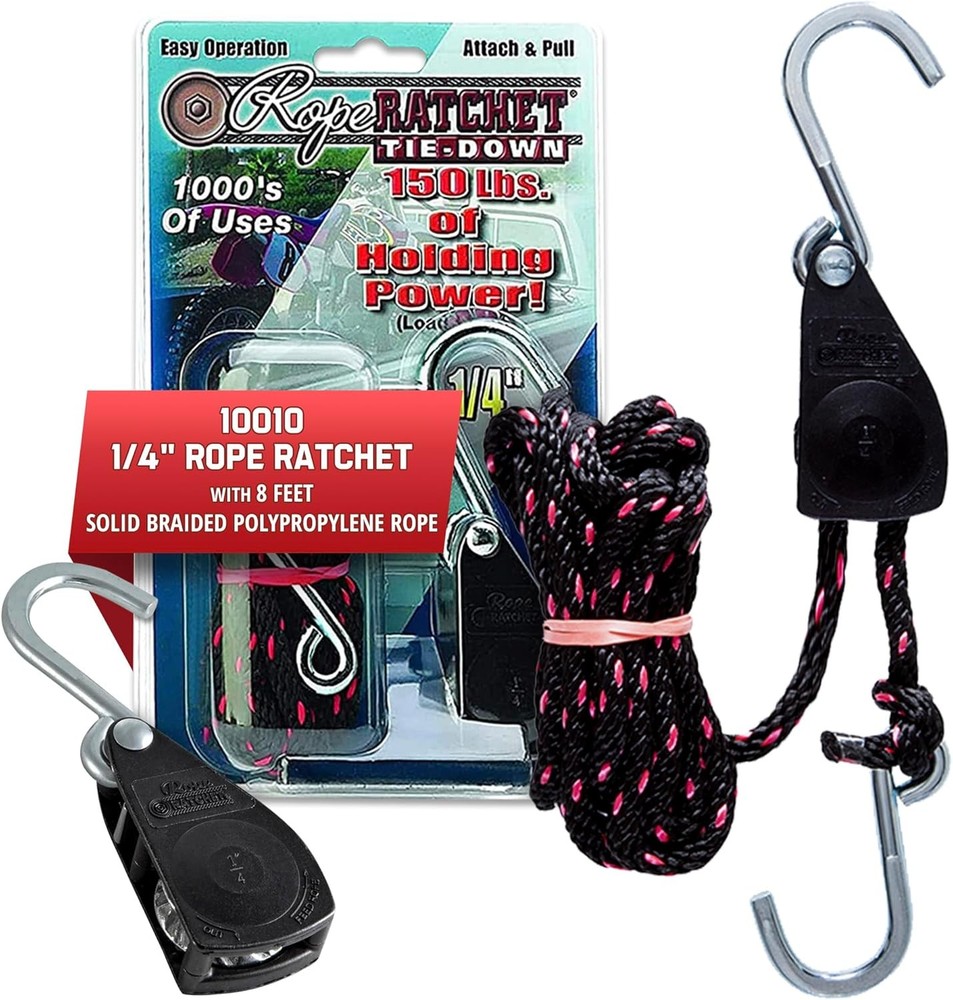 Rope Ratchet 1/4" Adjustable Pulley System – 150 lb 8 ft, 8 Feet Long