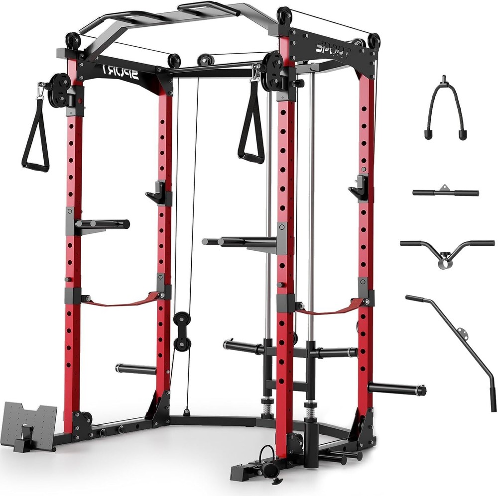 Power Cage Multi-Functional Squat Rack with Cable Crossover System for Home Gym