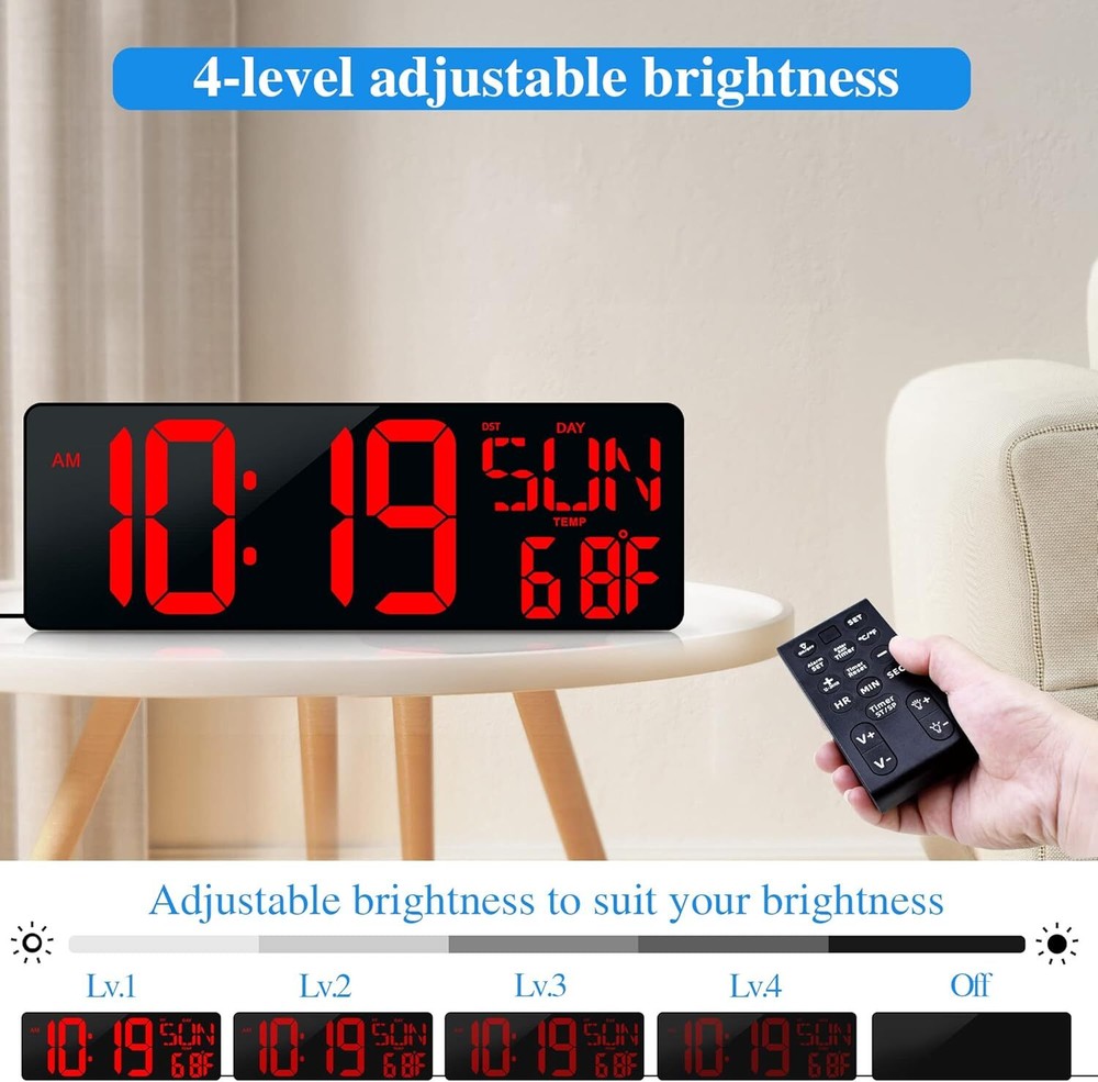 Large Digital Wall Clock With Remote Control 17.2 LED Large Display Timer With