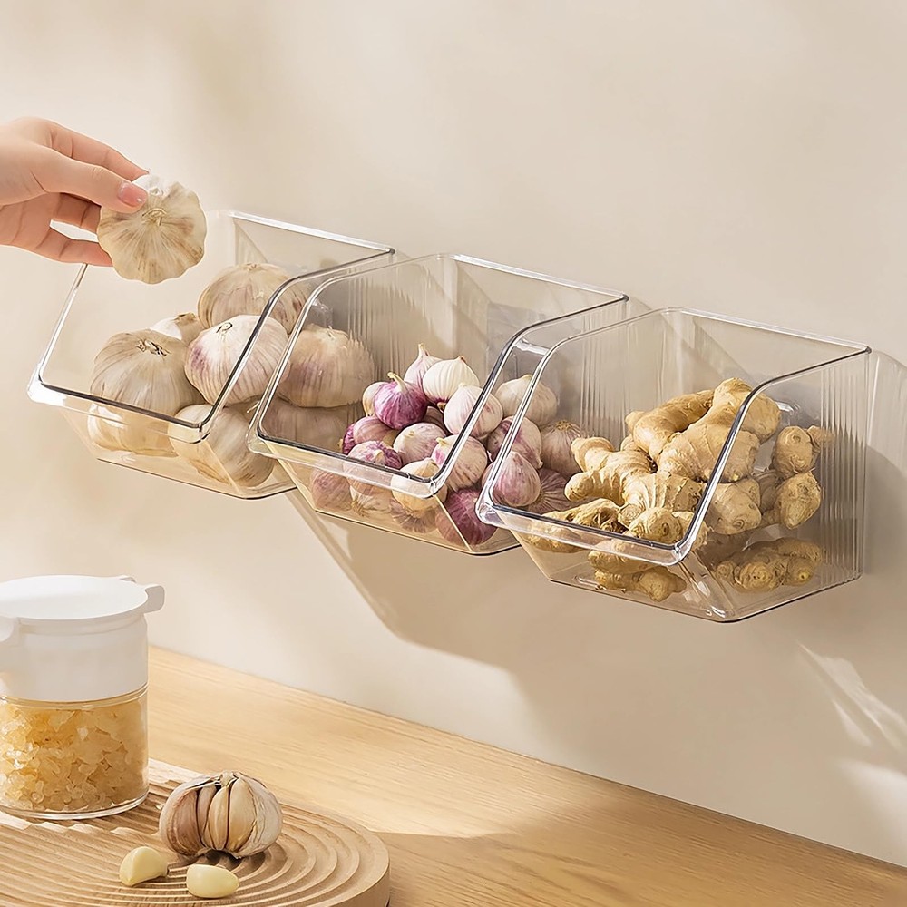 Garlic Keeper Storage Ginger Container, 3-Pack Small Clear Acrylic Bins with ...