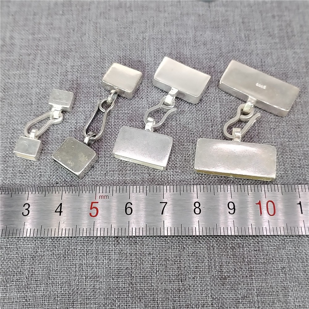 925 Sterling Silver Rectangular Leather Cord End Cap w/ Hook Clasp for Bracelet