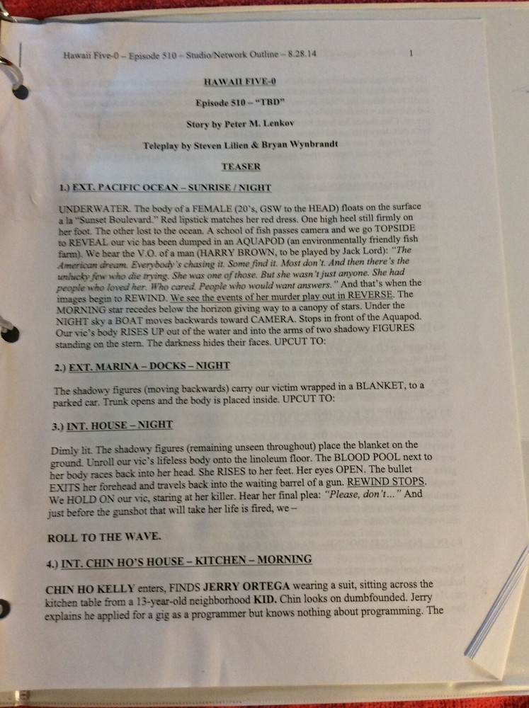 HAWAII FIVE-O ORIGINAL SCRIPT 510 NOTES SCHEDULE + 2014 WAWAHI MOE'UHANE