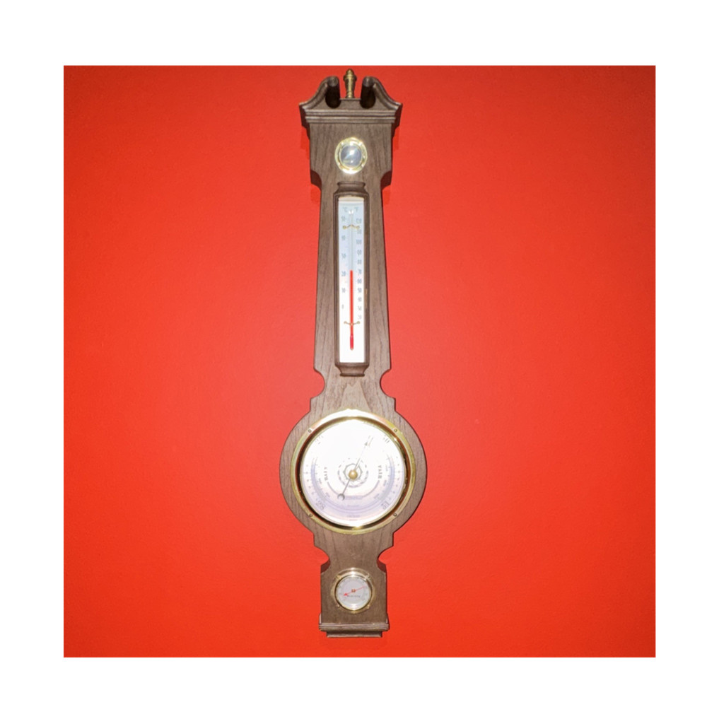 Springfield Wall Barometer Thermometer Hygrometer Wood Case Brass Trim