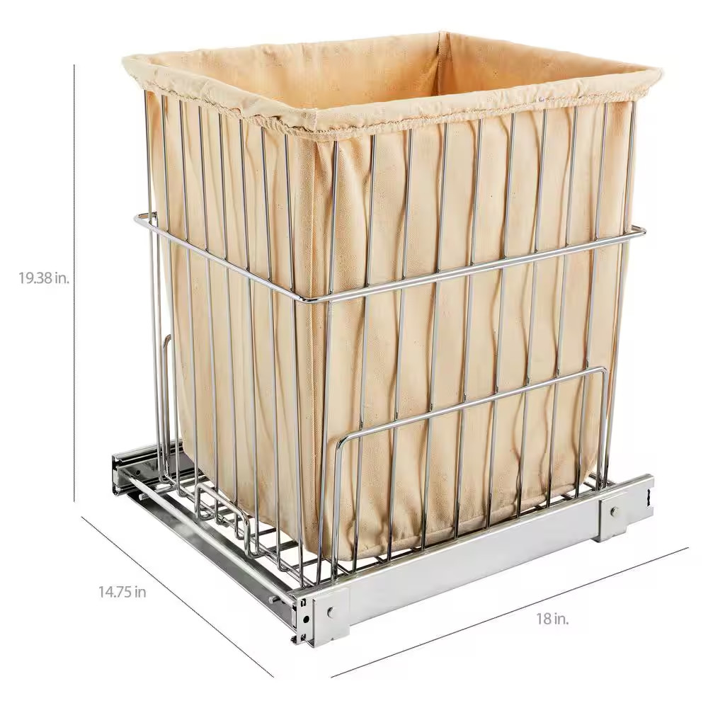Chrome Wire Rectangular Pullout Laundry Room Hamper Clothes Basket, 1.7 Bushel