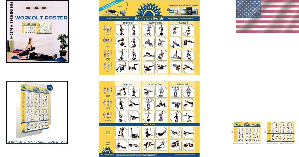 Laminated Full Body Vibration Exercise Poster 36''x24'' - Ultimate Workout Guide