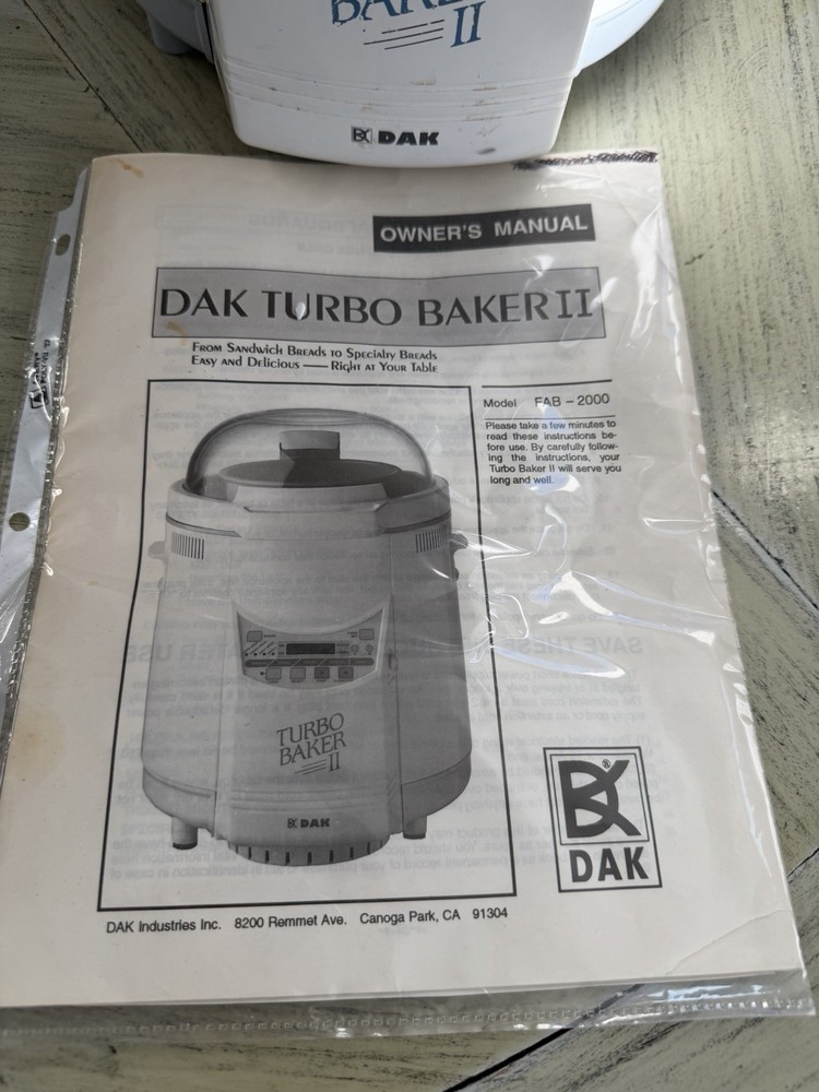 DAK Turbo Baker II FAB-2000 Bread Machine & Dough Maker W/Manual