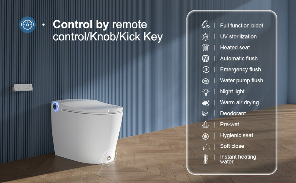 HOROW Smart Toilet Bidet Seat Elongated One Piece Toilet Dryer Auto Open Close