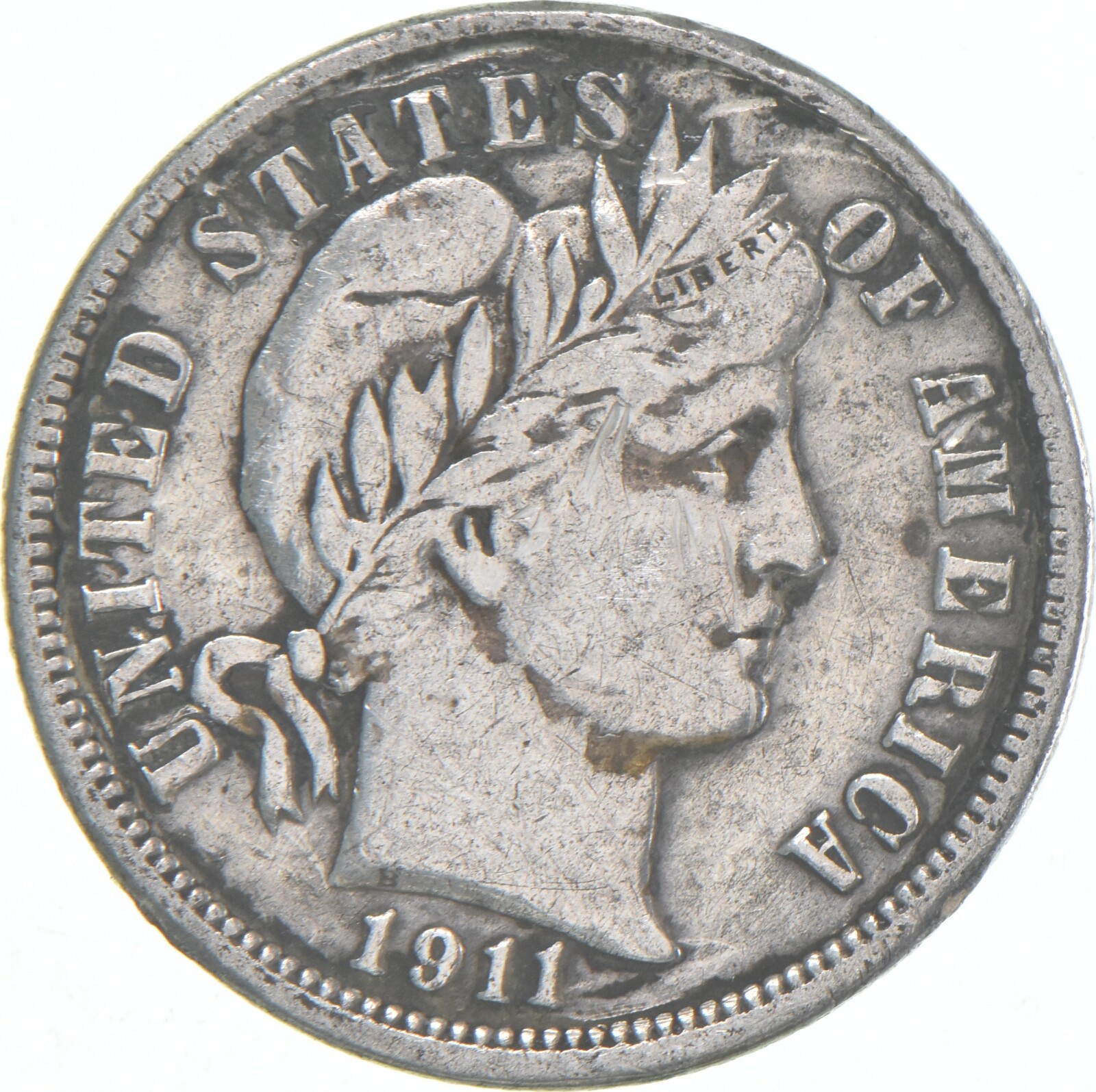 1911-D Barber Dime 90% Silver Average Circ