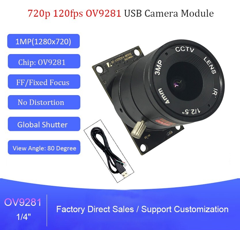 720P 220fps Global Shutter USB Camera Module OV9281 FF Monochrome UVC Webcam OTG