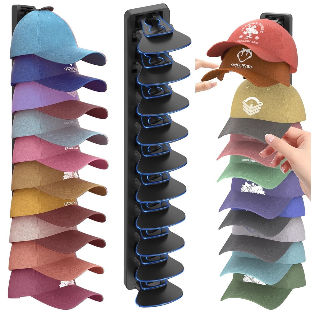 Hat Organizer for Baseball Caps 1 Pack, Adhesive Hat Rack for Wall, Baseball ...