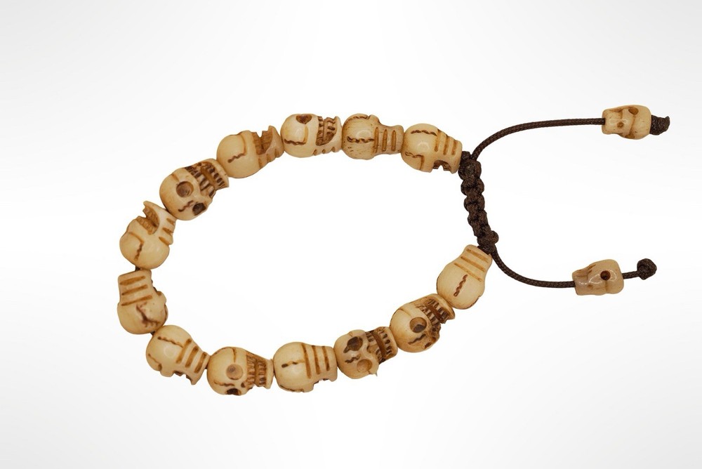 HandCarved Yak Bone Skull Adjustable Bracelet