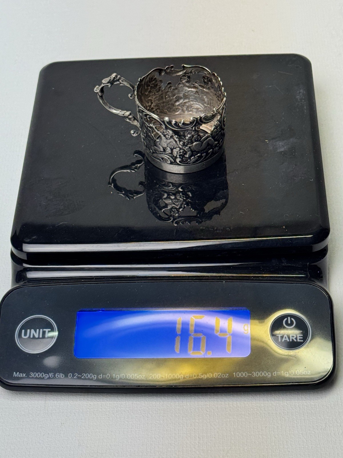 Antique Germany 800 Silver Tea Glass Holder With Ornate Rococo Cherub Scene