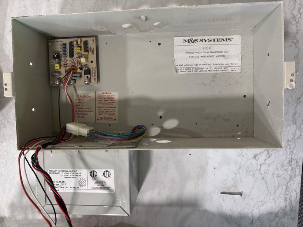 M&S Systems Model MC602 Intercom Panel with Box, Transformer, Chime Module Works