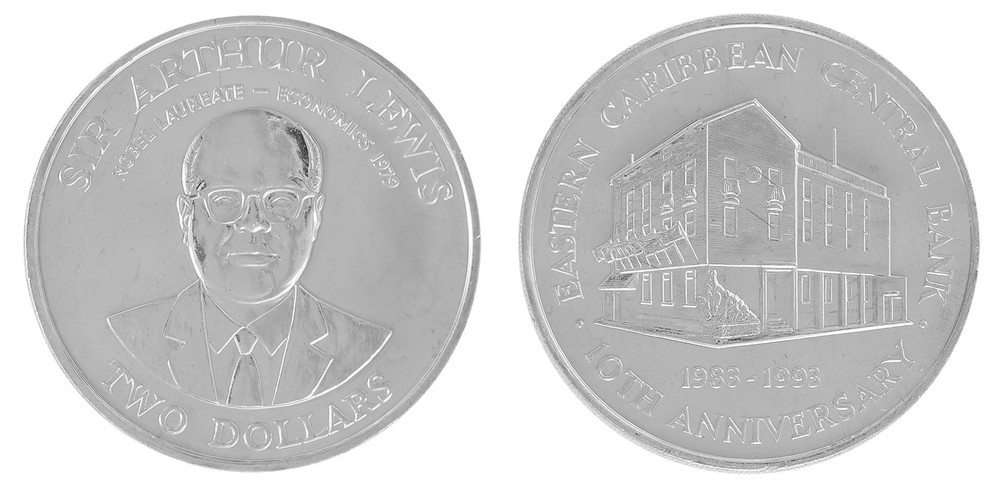 Eastern Caribbean 2 Dollars, 1993, KM #24, Mint, Commemorative