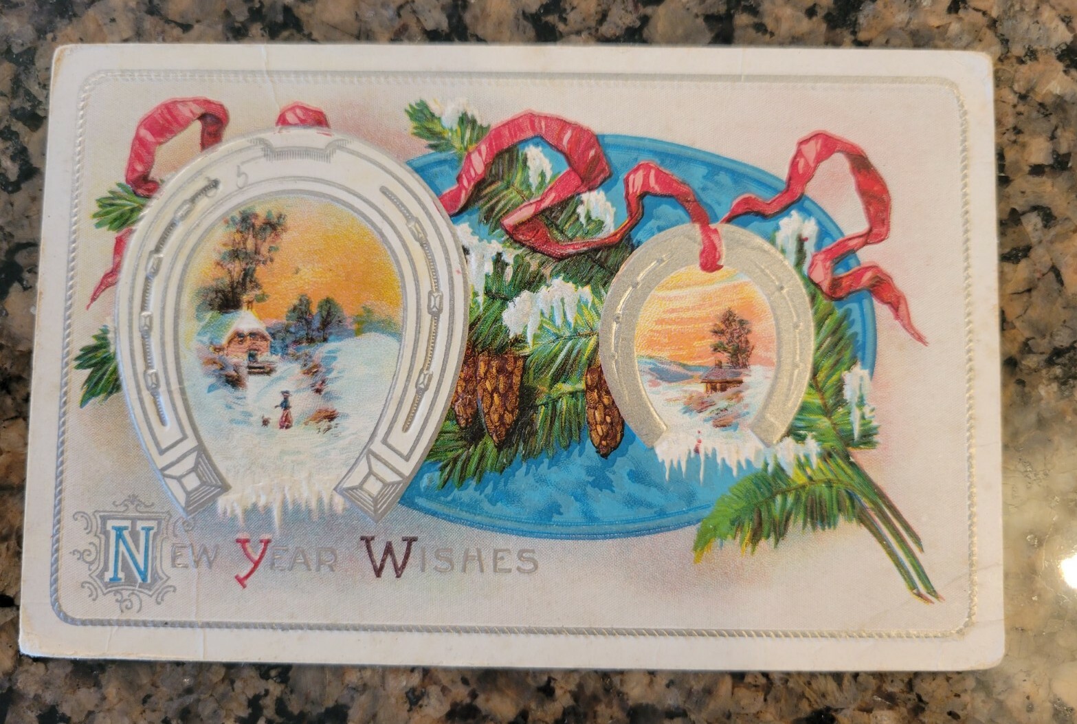 BENJAMIN FRANKLIN 1 Cent Stamp New Year Embossed Postcard 1911 Post Marked