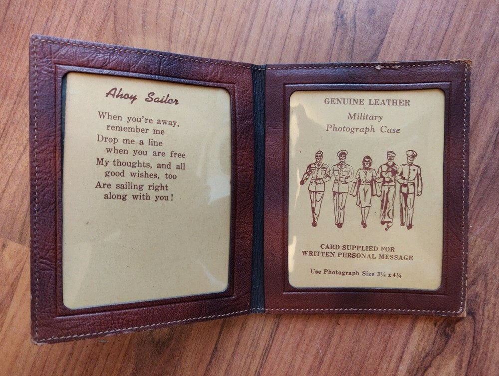 Leather Military Photograph Case - USA, ca. WWII Era, Vintage, w/ Paperwork