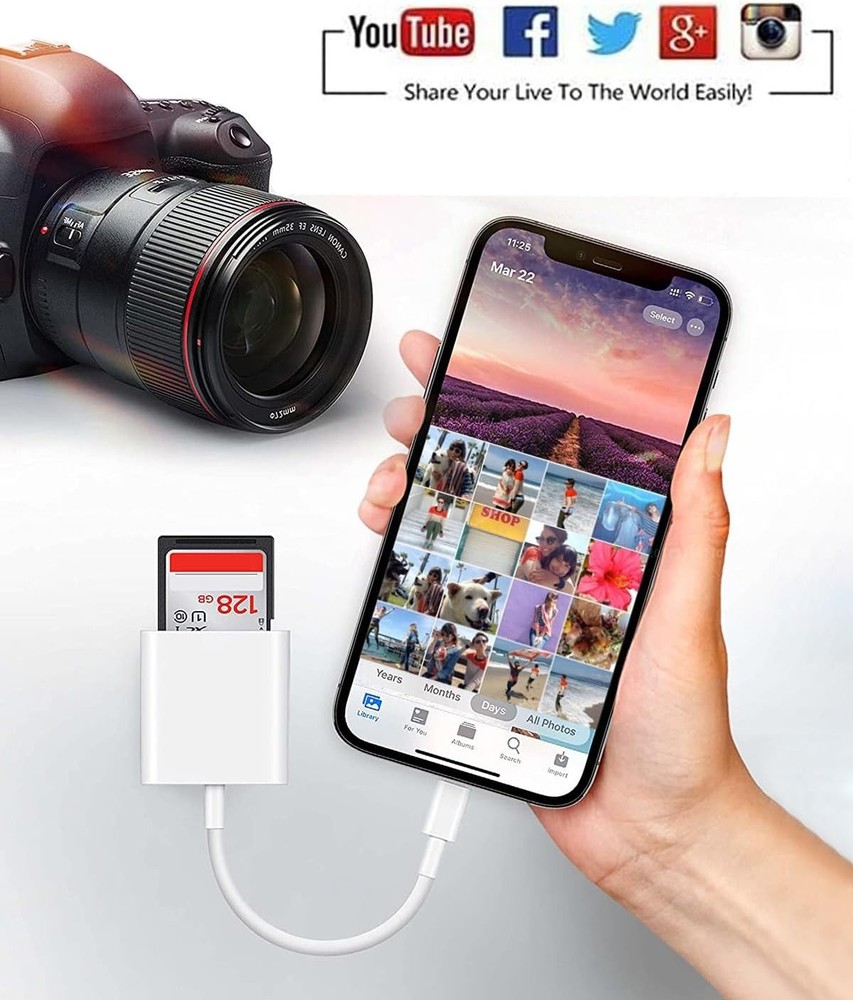 [Apple MFi Certified] SD Card Reader for iPhone/iPad,Lightning to SD Card Camera