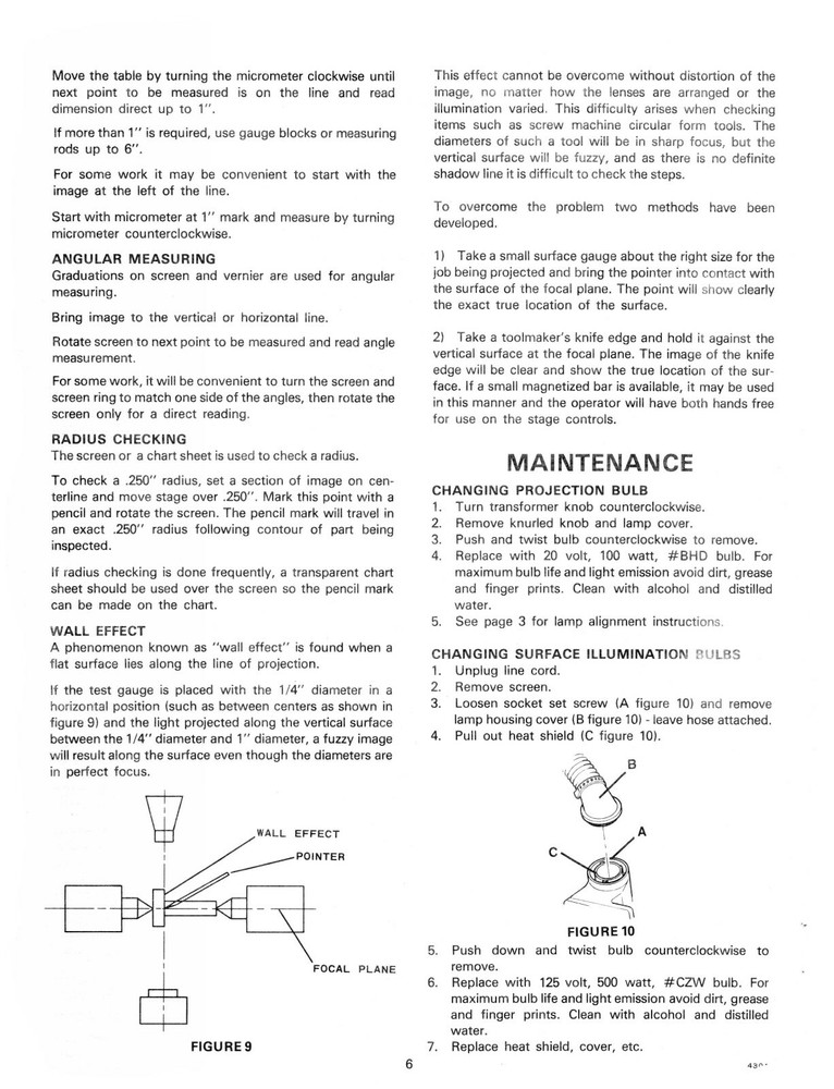 Clausing 14" Model 4301 Optical Comparator Instructions & Parts Manual #1848