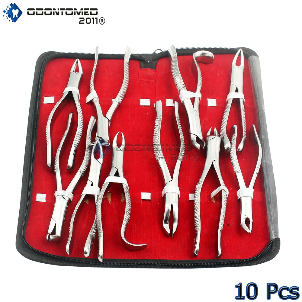 10 Extracting Forceps Kit Dental Surgical Instruments