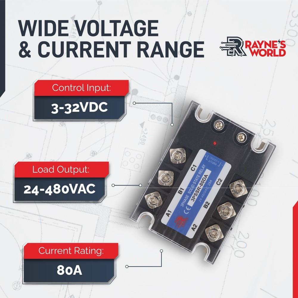 80 Amp DA 3 Phase Solid State Relay Module SSR - DC to AC - 3-32VDC - 24-480VAC