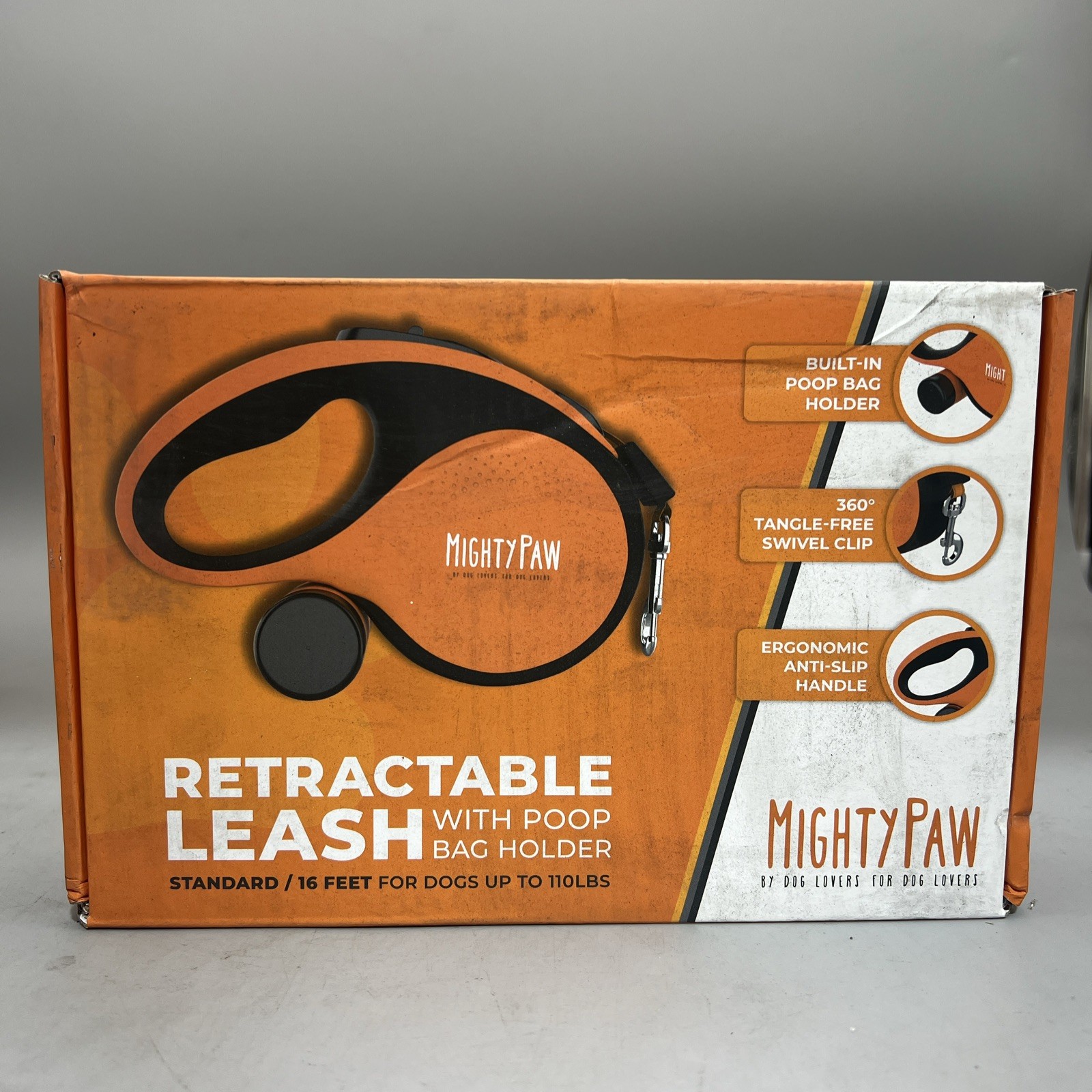 Mighty Paw 16' Retractable Dog Leash with Poop Bag Holder for All Breeds, Tape