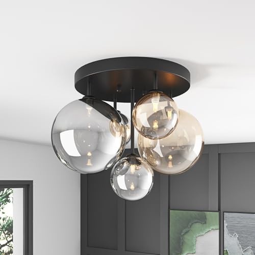 5-Light 17.71 in Black Semi Flush Mount Ceiling Light, Modern Ceiling