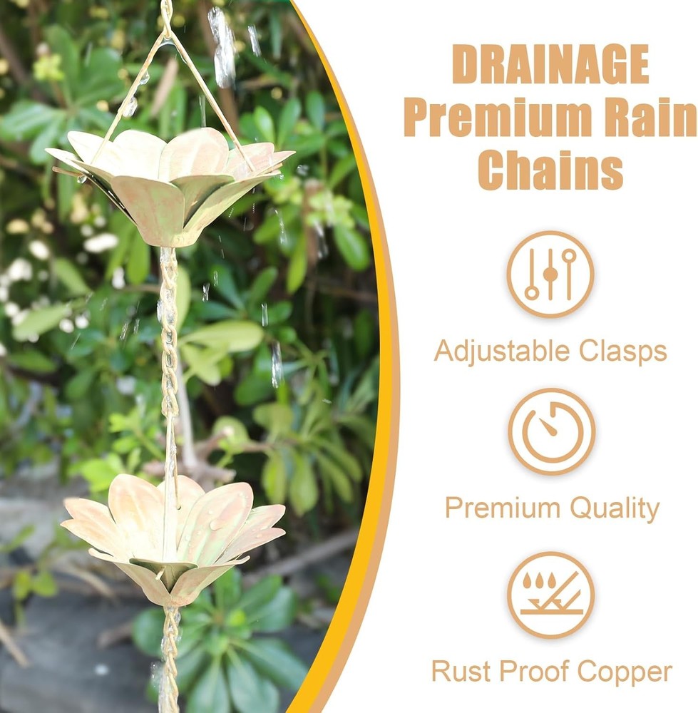 Rain Chain Set 5.6ft Flower Rain Chain Gutters,Functional & Decorative