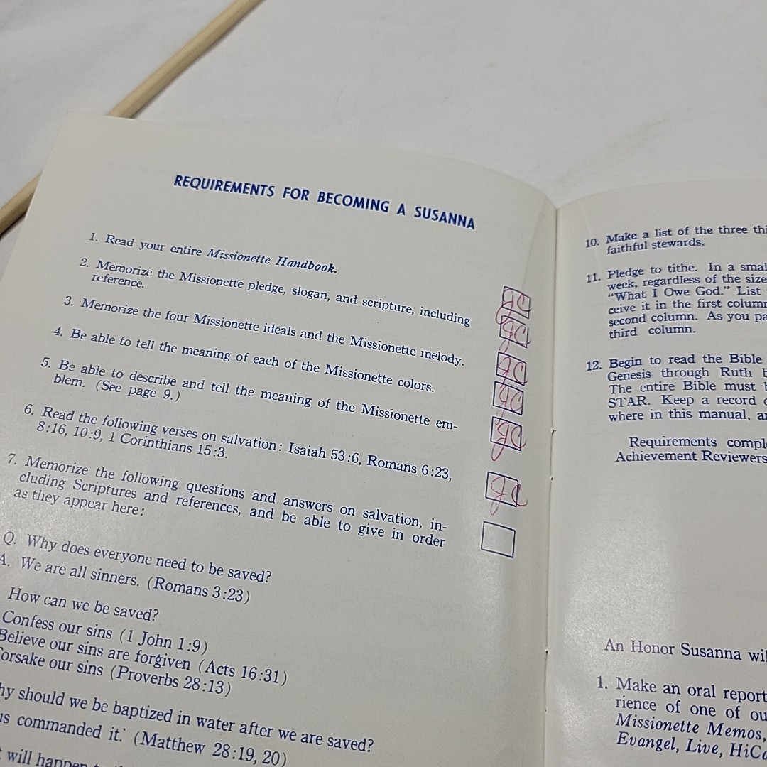 Vintage 1960s Missionette Assemblies of God Girl's Handbook w/ Sealed Stamps