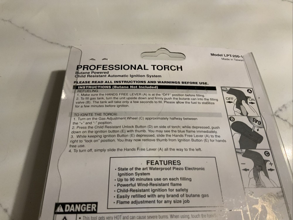 Wall Lenk Model LPT-200-1 Professional Butane Torch - NEW IN SEALED PACKAGE
