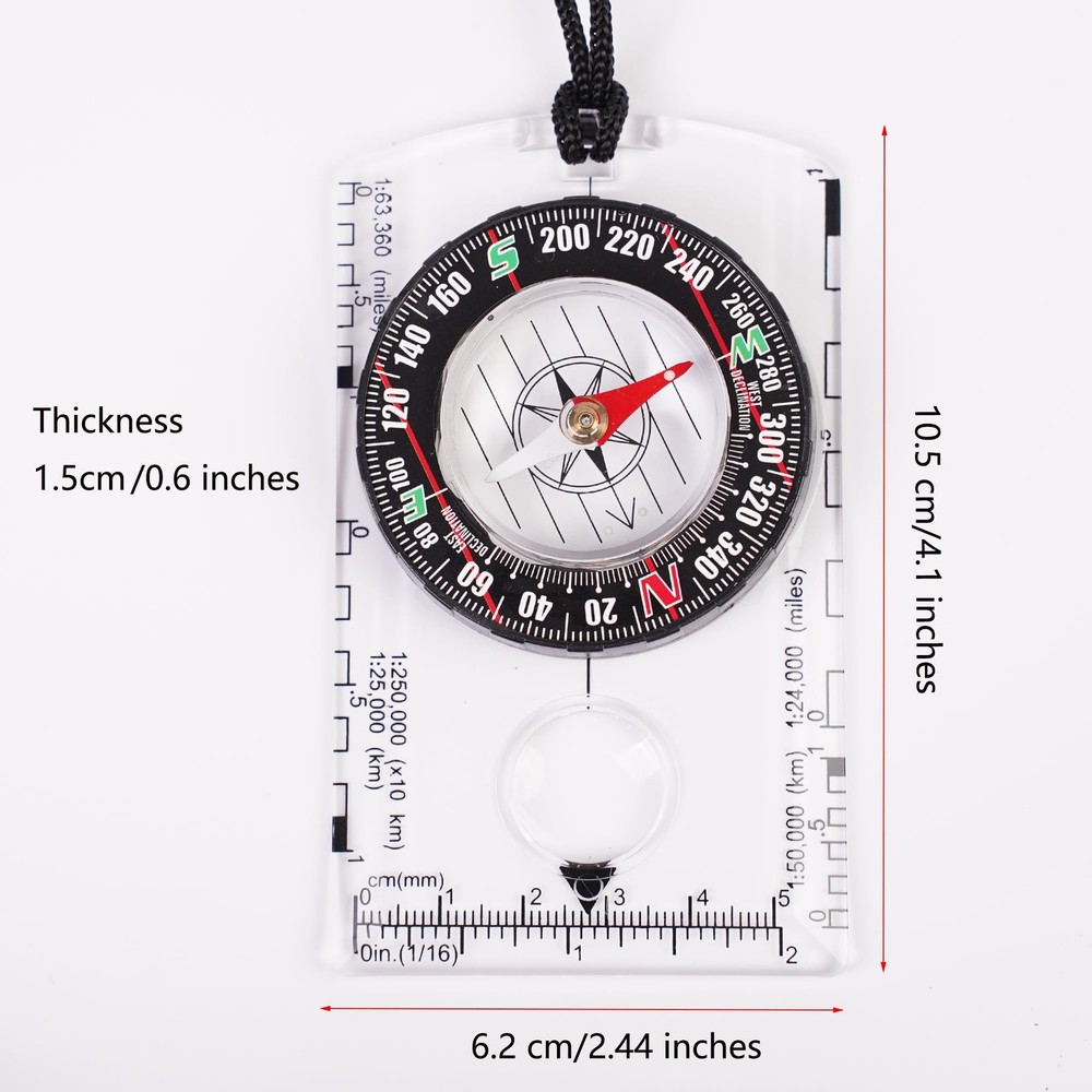 4 Pcs Outdoor Compass with Adjustable Declination,Magnifier,Ruler,Scale. Mult...