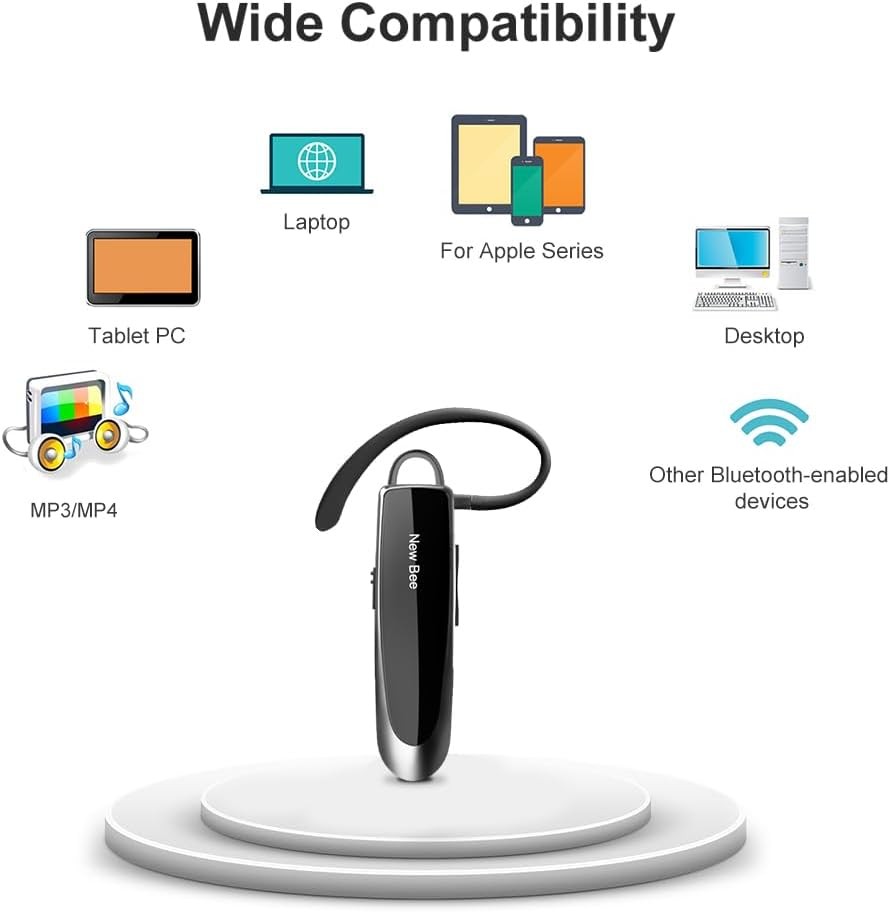 [2 Pack] Bluetooth Earpiece Wireless Handsfree Headset V5.0 24 Hrs Black