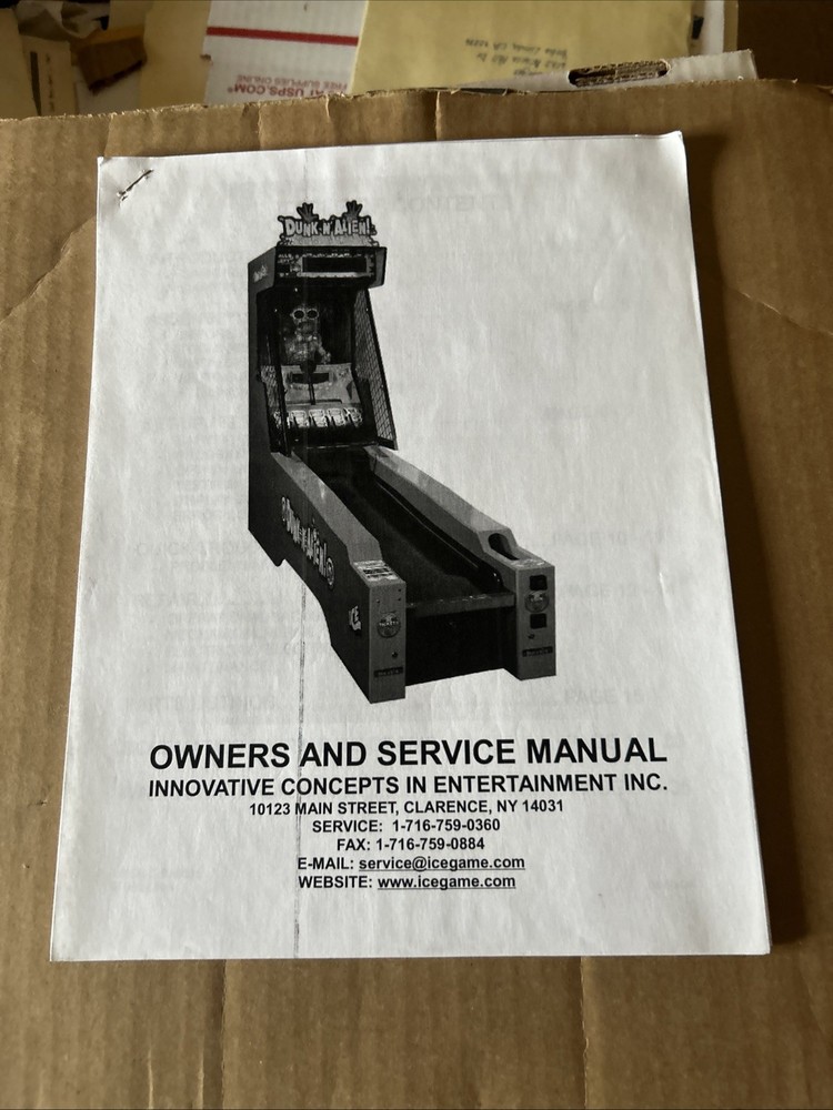Dunk N Alien Ice With Schematics Arcade Game Manual