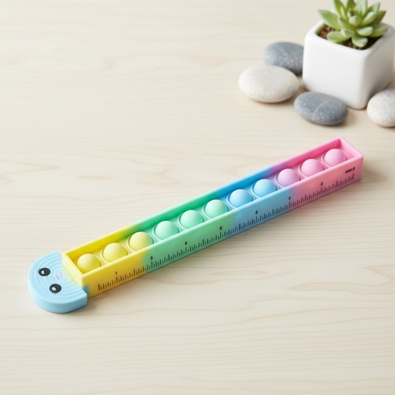 Squeeze Activated Double Scale Ruler Soft Silicone Learning Instrument for