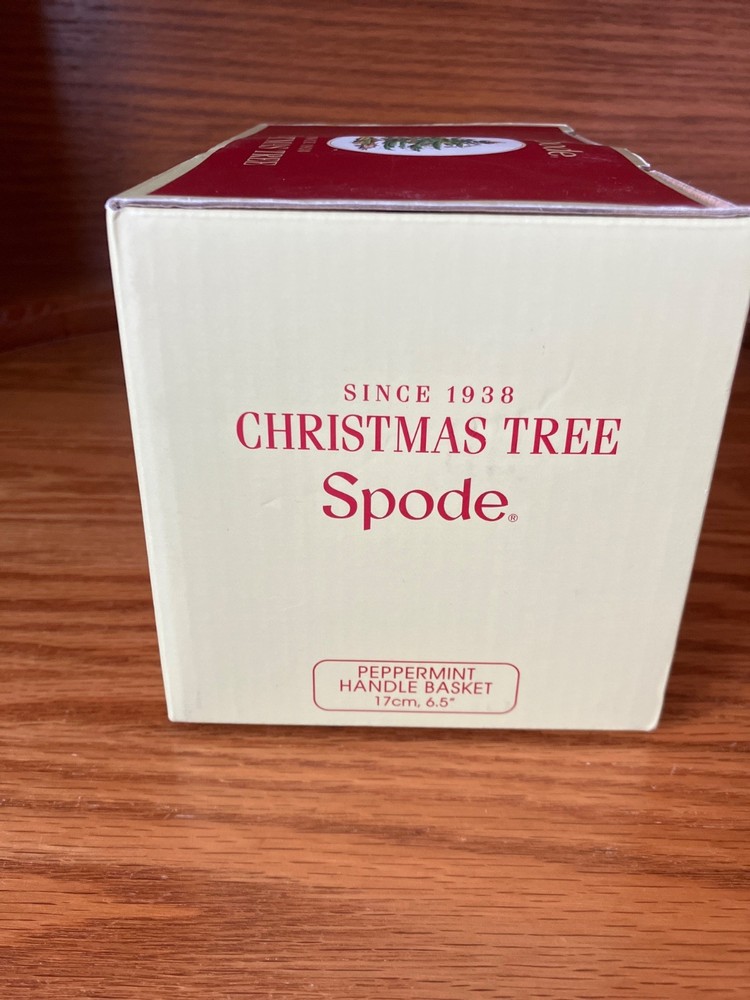 Spode Christmas Tree Peppermint Handle Basket Candy Dish 6.5" MINT IN BOX WOW