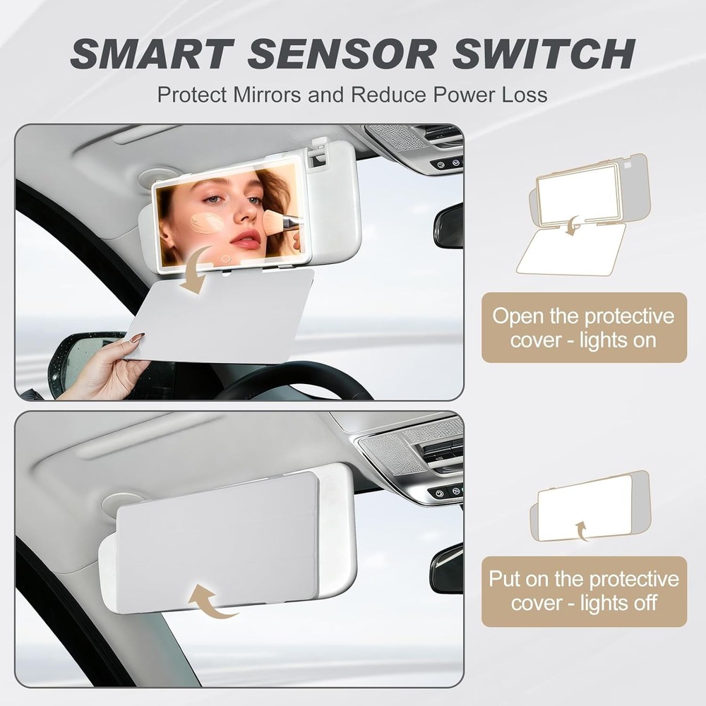 Car Sun Visor Vanity Mirror, Car Vanity Mirror, Makeup with 3 Light Modes