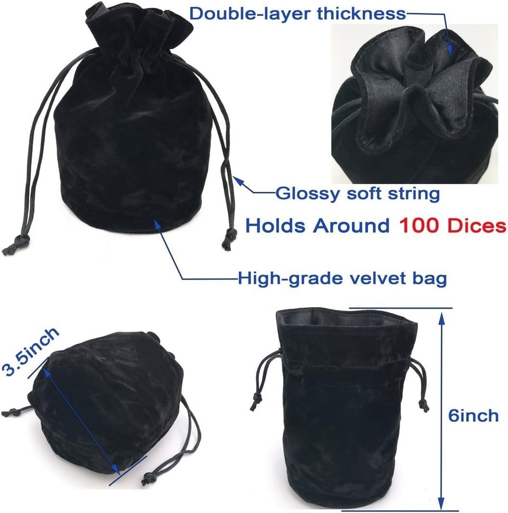 Assorted Polyhedral Dice Set with Black Drawstring Bag, 5 Complete Dice Sets ...