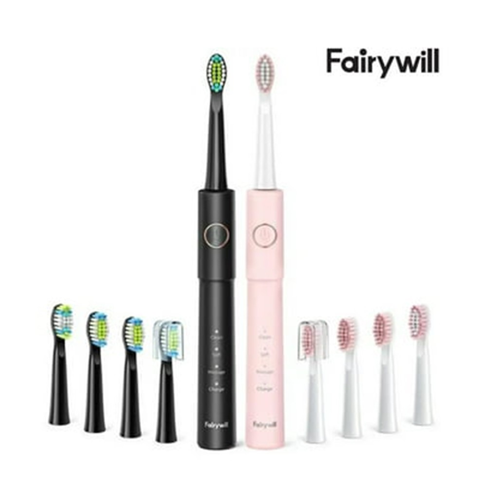 Fairywill Dual Electric Toothbrush Sonic USB 5 Modes 8 Brush Heads Smart Timer