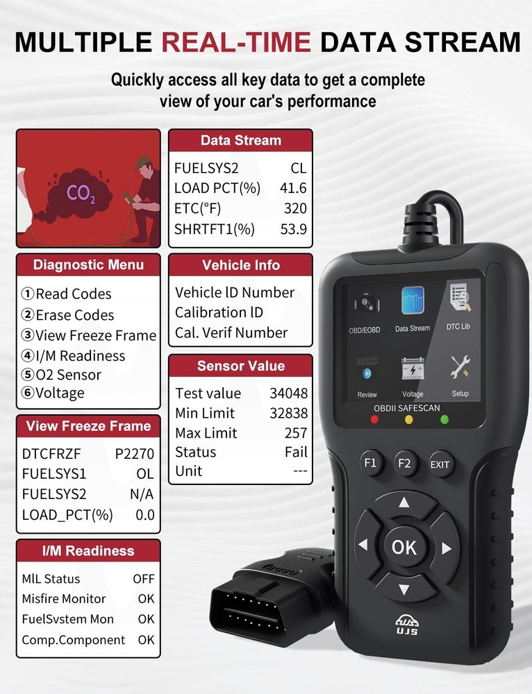 UJS 2026 Enhanced Universal OBD2 Scanner, Check Engine Code Reader - Black