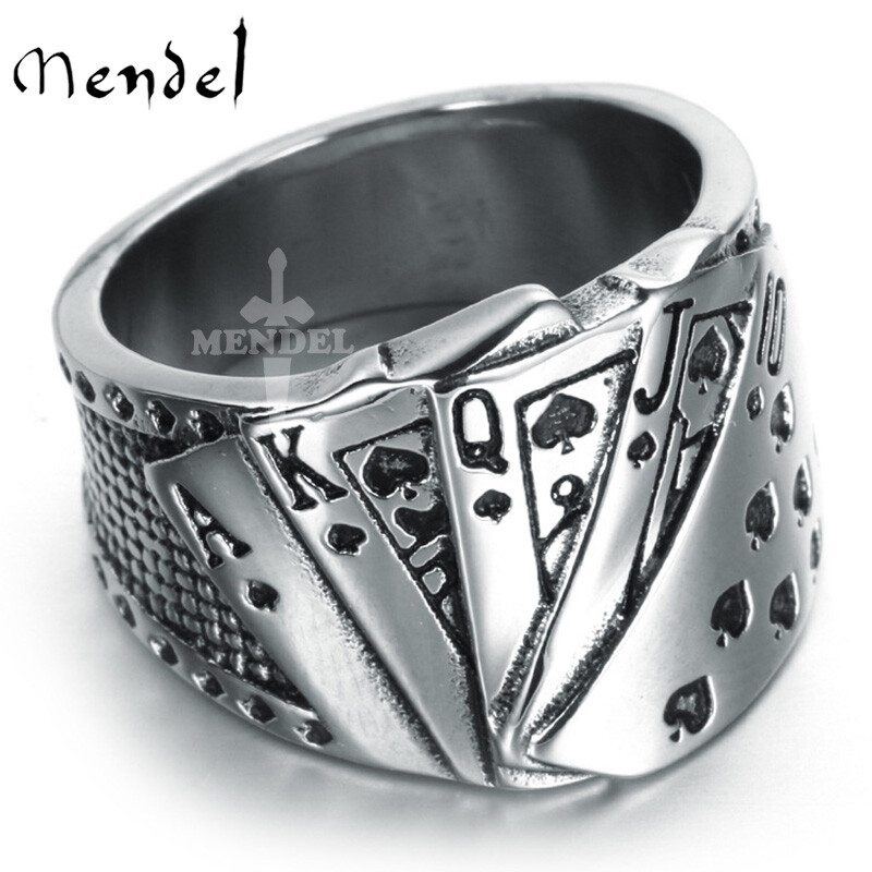 MENDEL Mens Biker Casino Lucky Poker Ring Jewelry Men Stainless Steel Size 7-15
